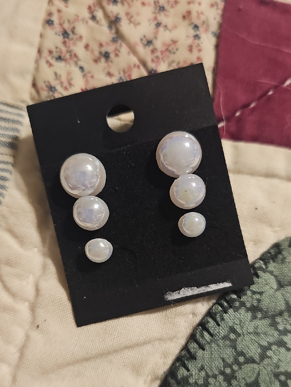 Opalescent White Triple-Stud Earrings for Women